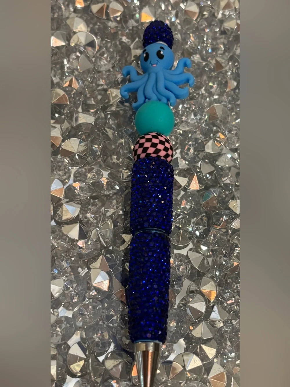 🐙 Handmade Blue Octopus Beaded Pen | Sparkly